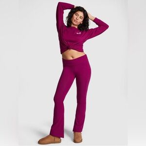 PINK VS fold-over flare 2-Piece set Yoga pants Sz XL & long sleeve Campus tee